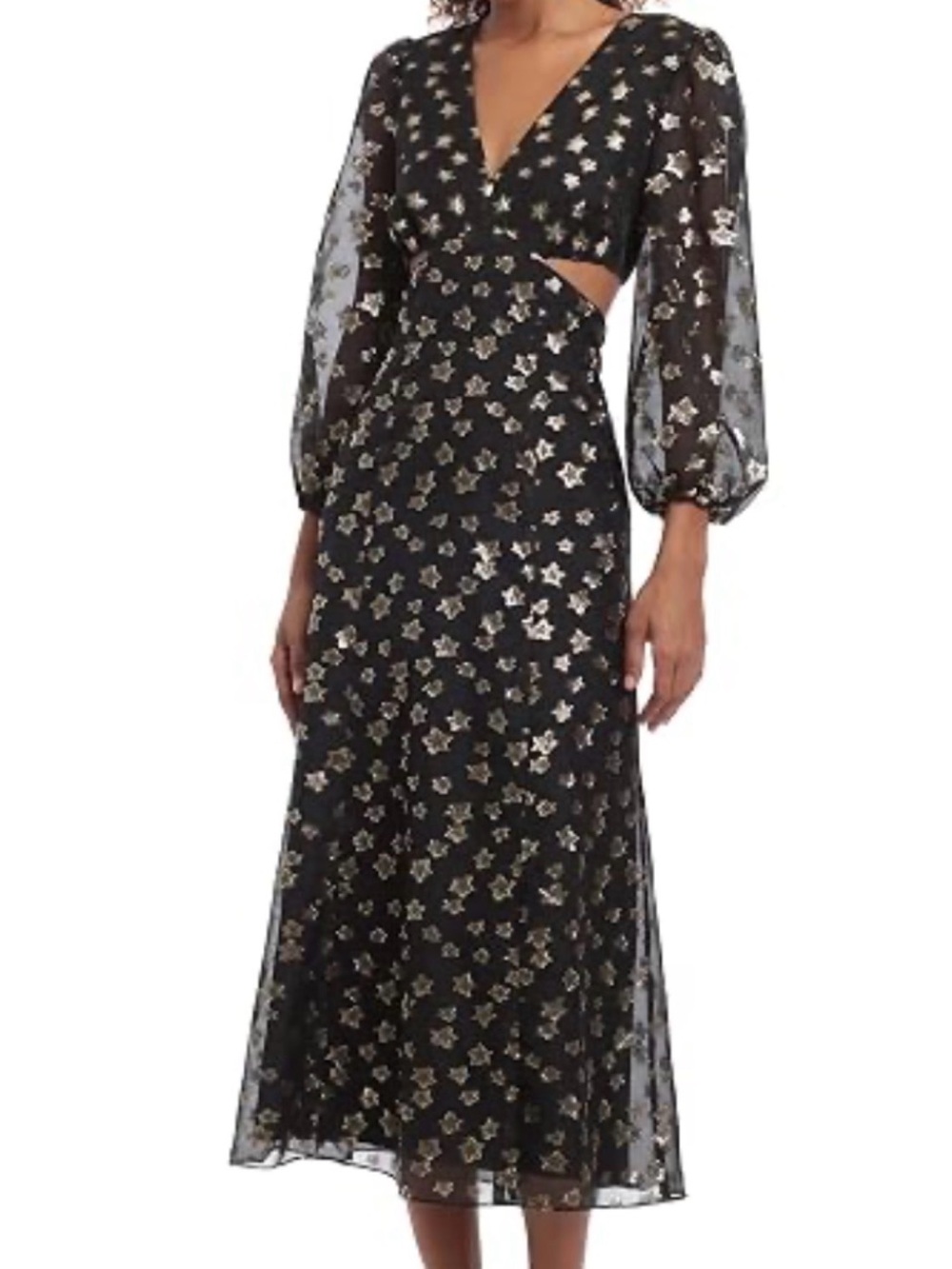 Donna Morgan Black Metallic Star-Print Midi Dress